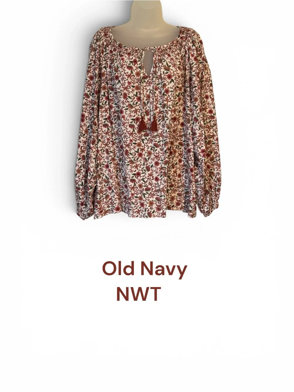 NWT Old Navy Cream Peasant Blouse with Rusty Floral Print PLUS: 2X #R - Picture 1 of 10